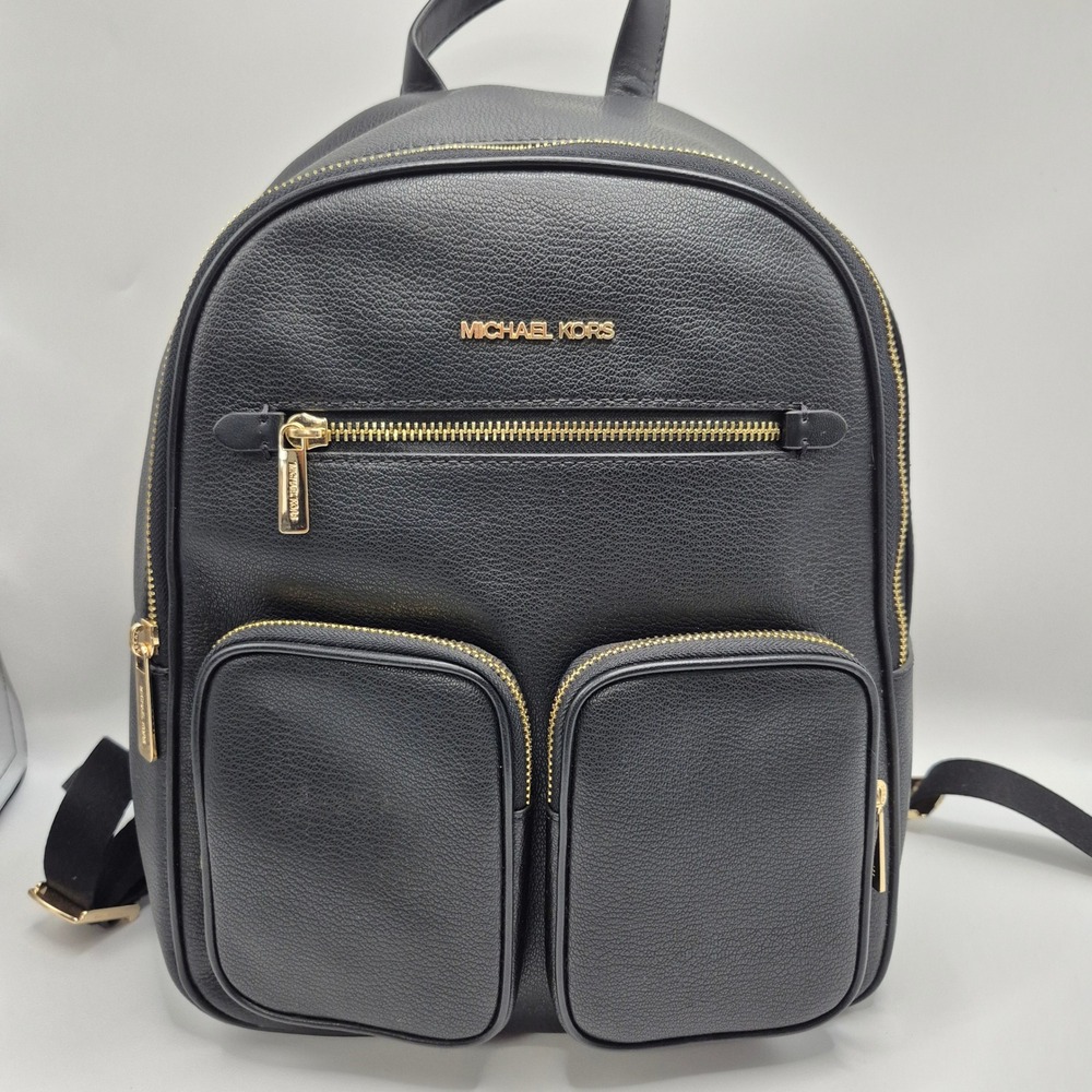 Michael Kors Cooper Utility Backpack Black Pebbled Leather 35T4GTTB2L Gold Tone